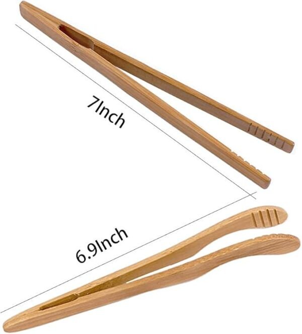 6 pack Bamboo Toaster Tongs - 7” Reusable Wood Cooking Tongs - Image 4