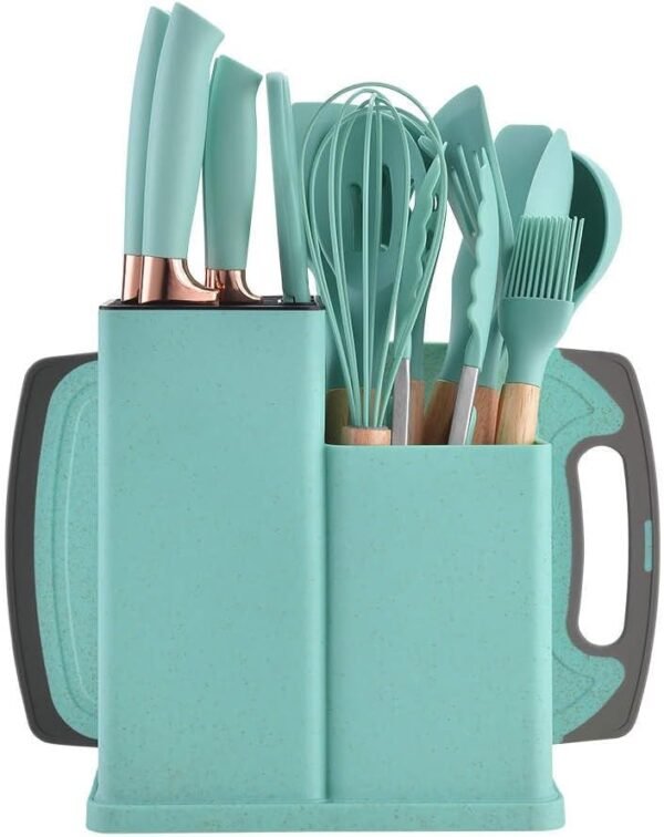 19-Piece Kitchen Utensils Set – Teal Knife Set and Cooking Tools