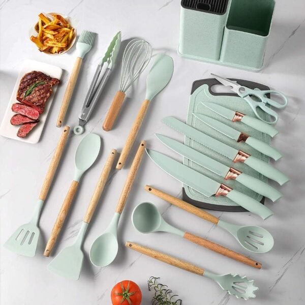 19-Piece Kitchen Utensils Set – Teal Knife Set and Cooking Tools - Image 3