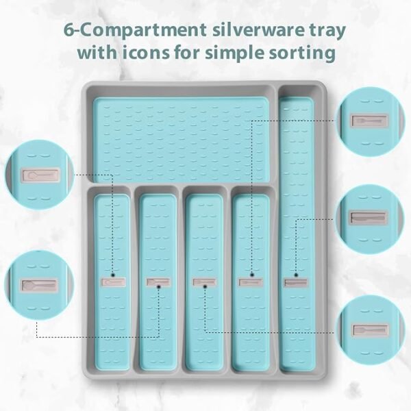 Silverware Organizer with Icons, Plastic Cutlery Tray for Drawer - Image 4