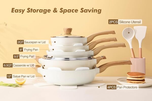Ceramic Cookware Set, 14-Piece Non-Stick Pots and Pans - Image 2