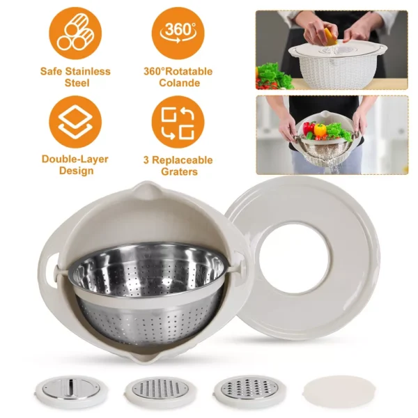 Multifunctional Stainless Steel Mixing Bowl Set with Lid - Image 2