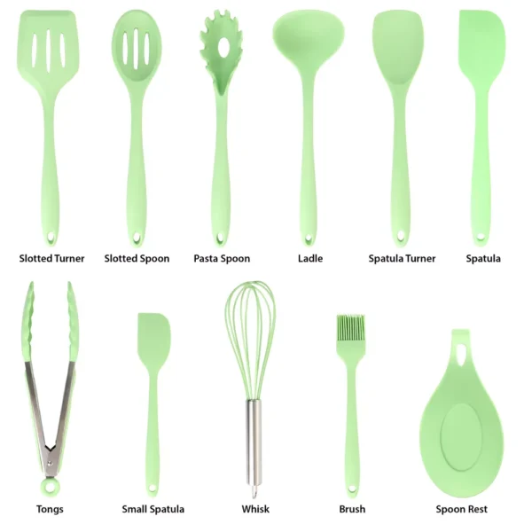 Mint Green Silicone Cooking Utensils, Set of 12 - Image 2